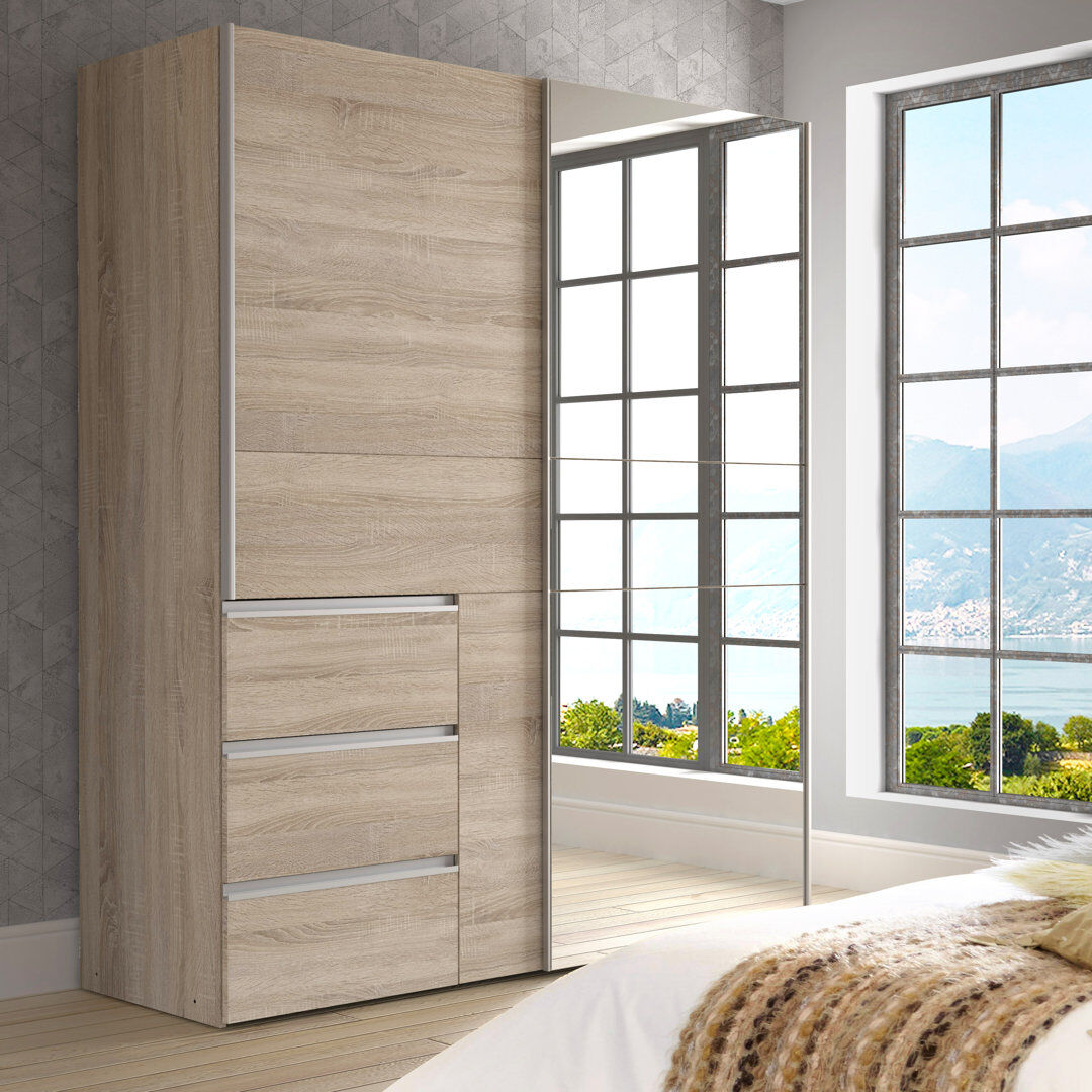 17 Stories Kavalli 2 Door Sliding Wardrobe Sonoma Oak 200.5cm H X 170.3cm W X 61.2cm D