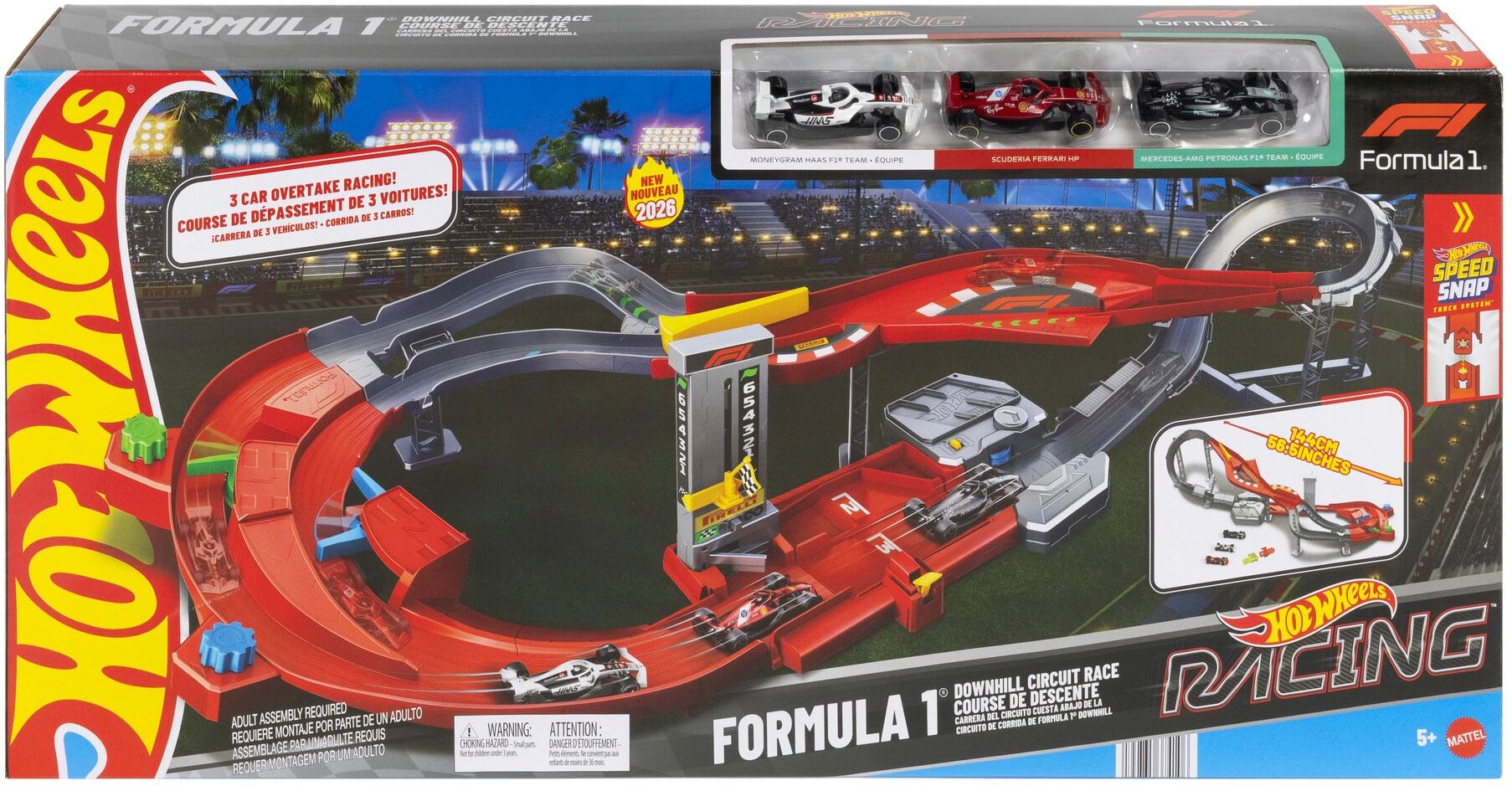 Hot Wheels Formula 1 Downhill Circuit Race Track Set with 3 Cars for Kids - 1:64 Scale - Mattel