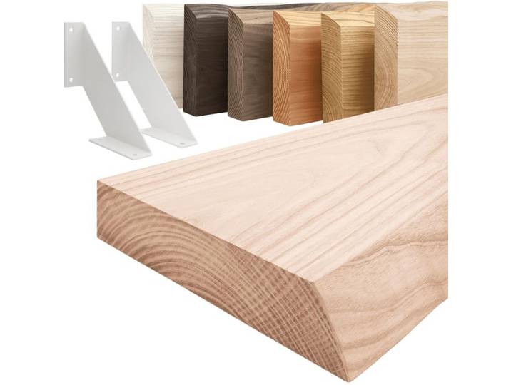LAMO Manufaktur Étagère murale avec supports en V blancs Etagere 50 cm largeur Couleur: brut Bord: naturel