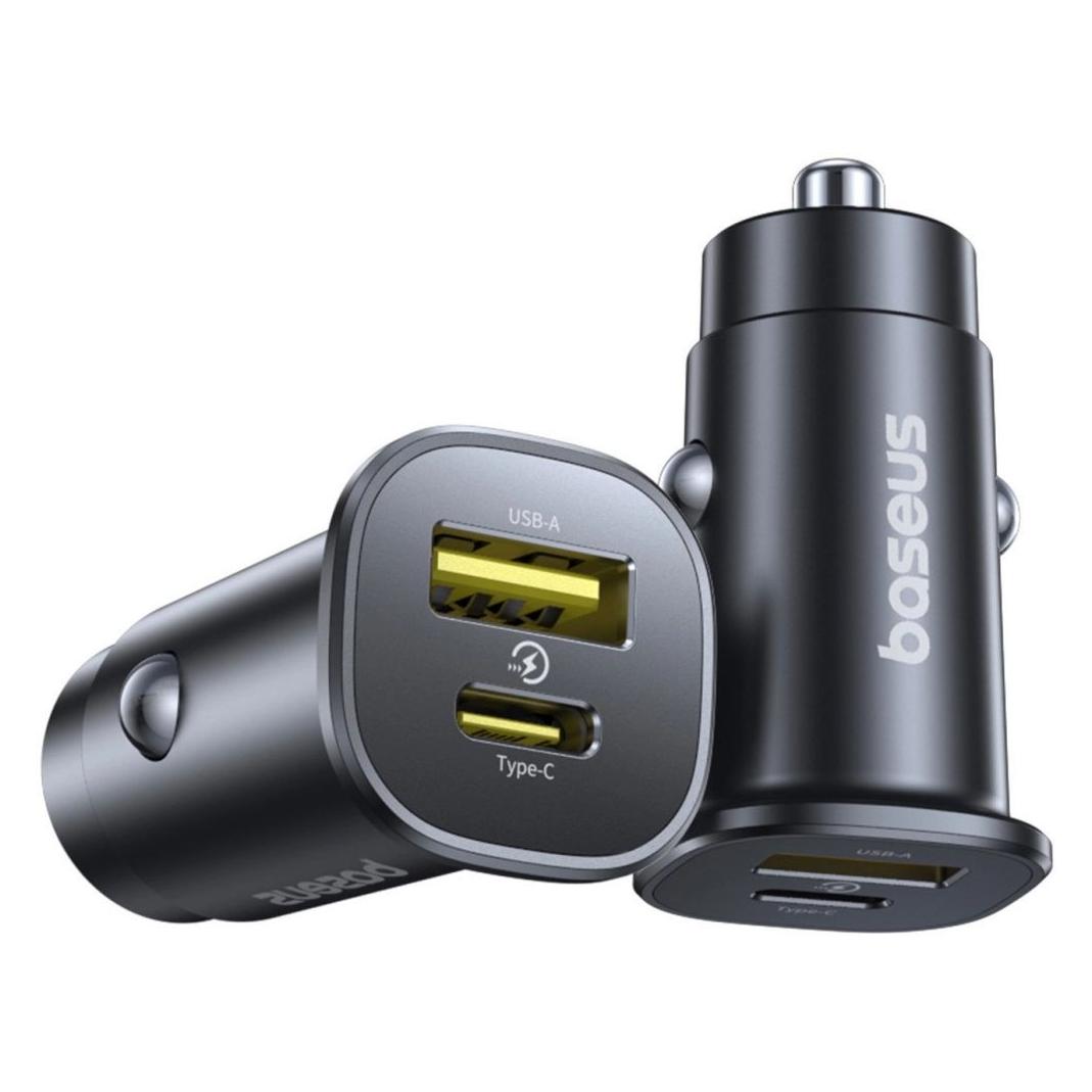 Baseus GoTrip USB-C / USB-A 30W Autoladegerät - Schwarz (C00072300123-00)