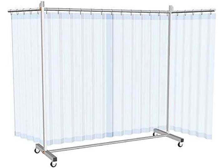Mobile, fahrbare Schutzstellwand mit Plane transparent, 3-teilig, B370 x H210cm, Staub-, Schmutz-, Spritzschutz, für Werkstatt, Gewerbe, Baustelle