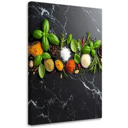 LEINWANDBILD Gewürze und Kräuter auf Marmorhintergrund 40x60cm