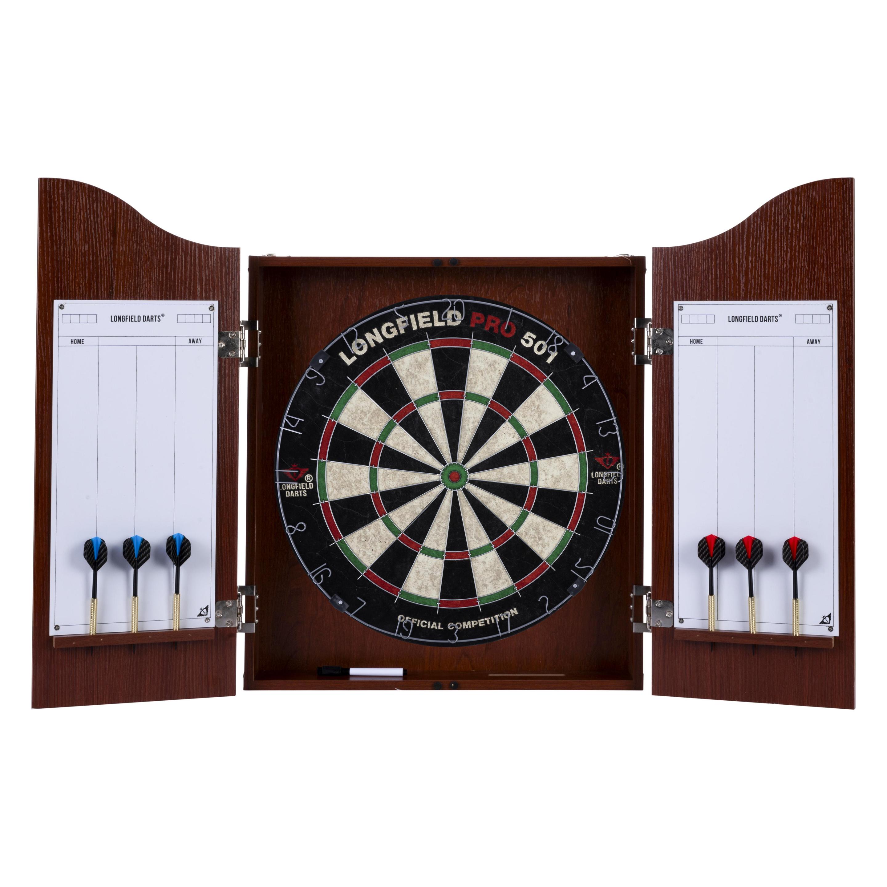 Longfield Darts Rot-brauner Schrank mit Sisal Dartscheibe 065004C inkl. Darts (065017)