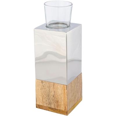 Teelichthalter CREATIV HOME "Kerzenhalter Tower", silber (silberfarben), B:8cm H:23cm T:8cm, Edelstahl, Glas, Kerzenhalter, Teelichthalter, aus Holz, Edelstahl und Glas