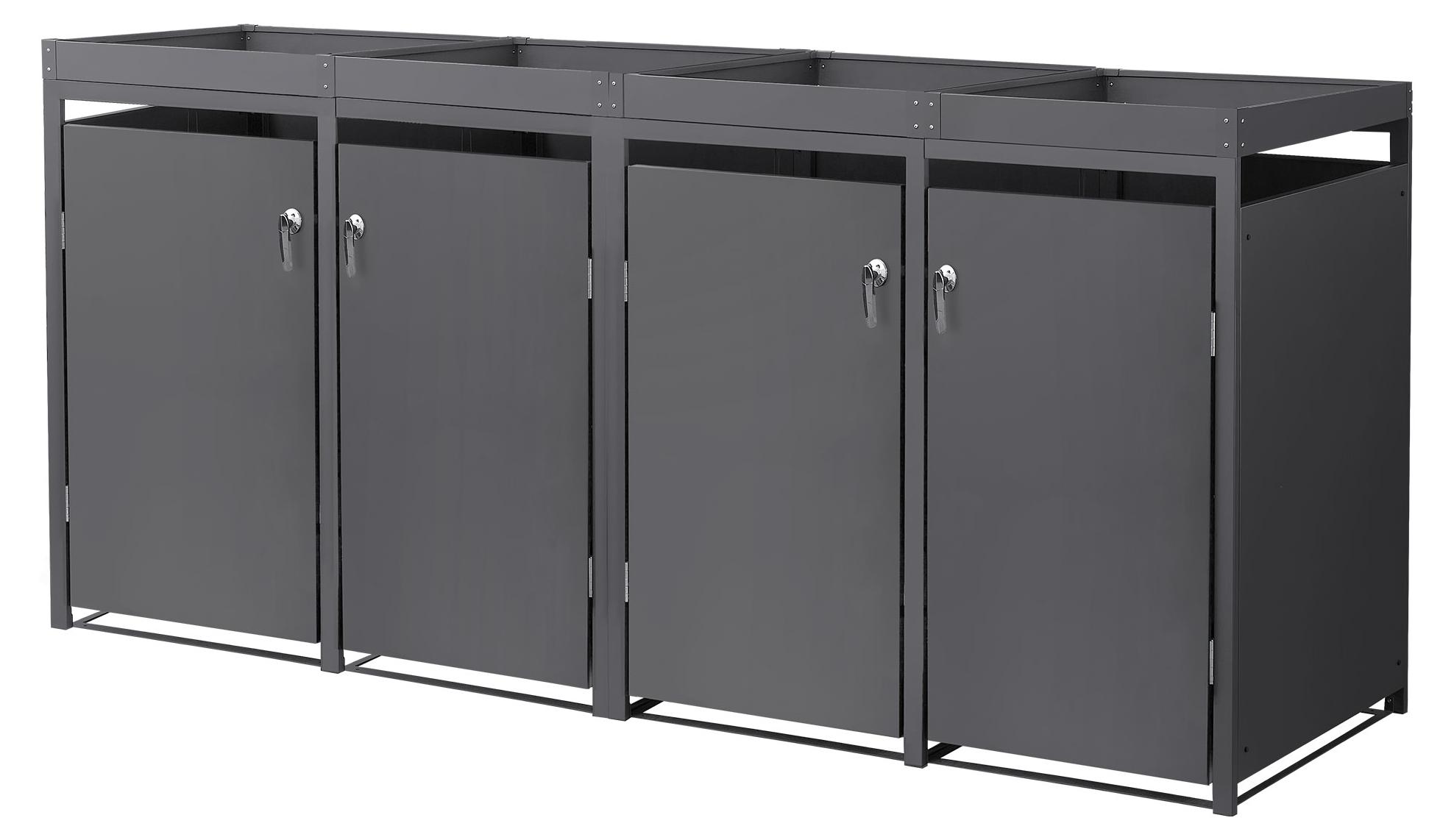 ML-Design Mülltonnenbox 4er mit Pflanzdach für 4 Mülltonnen, 240L 264x80x124cm Anthrazit, Stahl, wetterfest/abschließbar