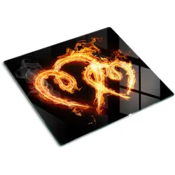 GLASPLATTE 60x52 cm Feuerherzen