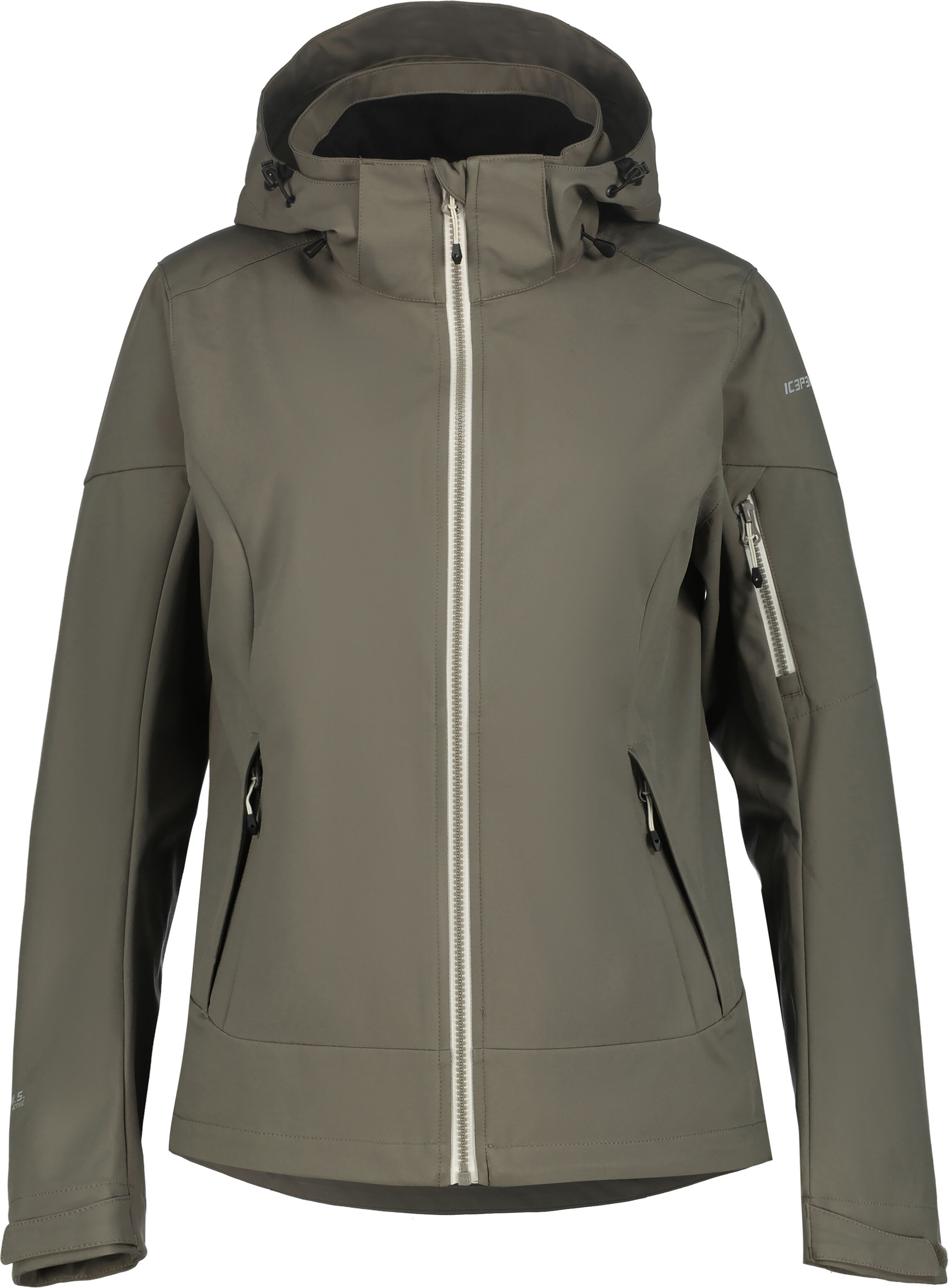 Softshelljacke ICEPEAK "BATHGATE", Damen, Gr. 50, grün (granite), Obermaterial: 100% Polyester, Jacken Softshelljacke, wasserdicht, wasserabweisend, aus Polyester, atmungsaktiv granite 50