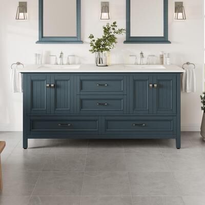 "Eviva Britney 72""W DS Bath Vanity with Carrara Quartz Vanity Top"