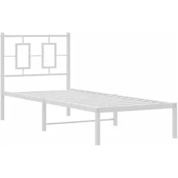 vidaXL, Bett, Bettgestell Kopfteil Metallbett Bett Einzelbett Lattenrost Weiss 75x190cm (75 x 190 cm)