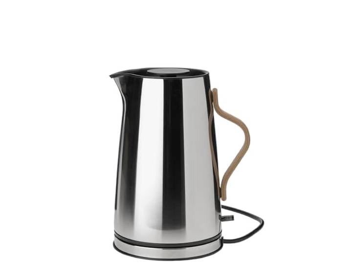 Stelton Wasserkocher Emma - Elektrischer Kocher - Kaffee- & Teekanne, skandinavisch - Filter, Trockenkoch-Sicherheitsschalter mit Abschaltung, Buchenholzgriff - 1,2 Liter, Steel, EU-Stecker