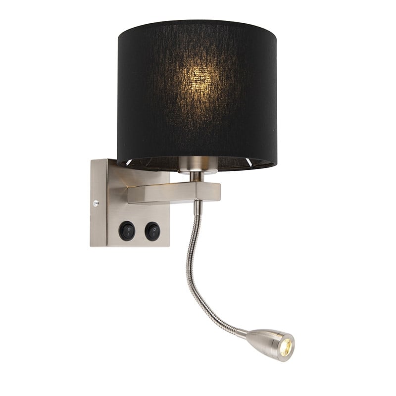 Qazqa Brescia Moderne Wandlamp van Metaal in Zwart en Chroom met Verstelbare Kap