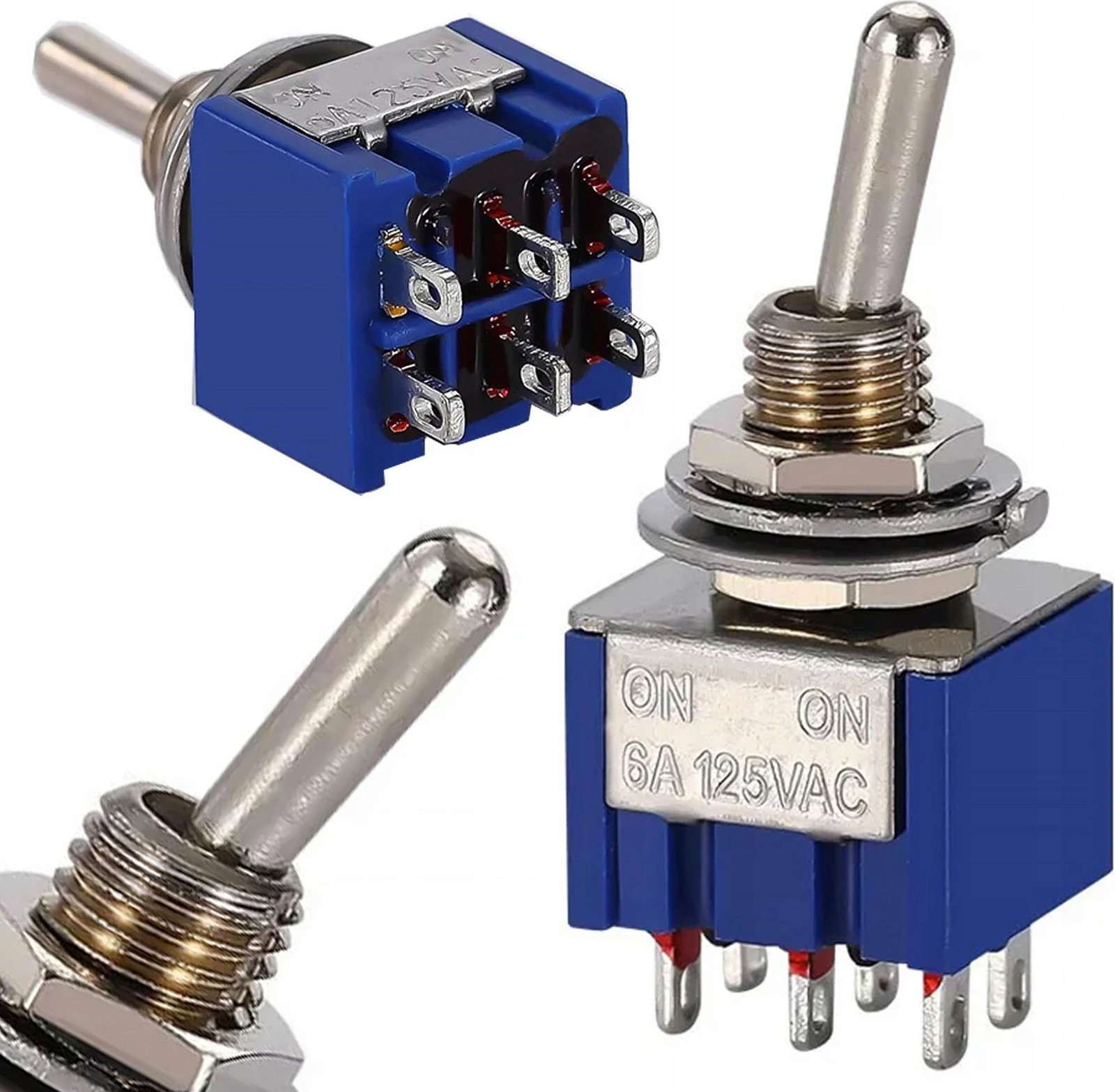 ROSFIX Hendelschakelaar MTS-202 On-On Schakelaar 6 Polig 2 Posities 3A/250V-6A/125V 20 mΩ voor Elektronica en Auto