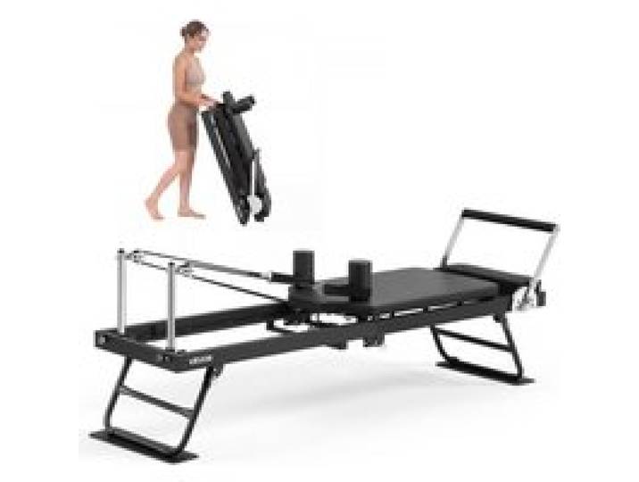 VEVOR Pilates Reformer 1965 mm Klappbares Trainingsgerät mit Eisenrahmen Training zu Hause & im Fitnesstudio, 181 kg Tragkraft, Verstellbare Stützstange, Leise Laufrollen & Rutschfeste Bodenpads