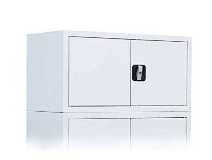 Lüllmann Büro-Aufsatzschrank mit Flügeltüren 450x800x383mm Weiß Zylinderschloss mit Drehgriff, Komplett montiert keine Montage notwendig, abschließbar