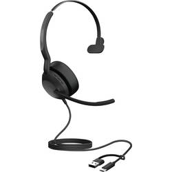 Jabra Evolve2 50 On Ear Headset kabelgebunden Mono Schwarz Mikrofon-Rauschunterdrückung, Noise Cancelling Headset, Mono, Mikrofon-Stummschaltung, 25069-899-899