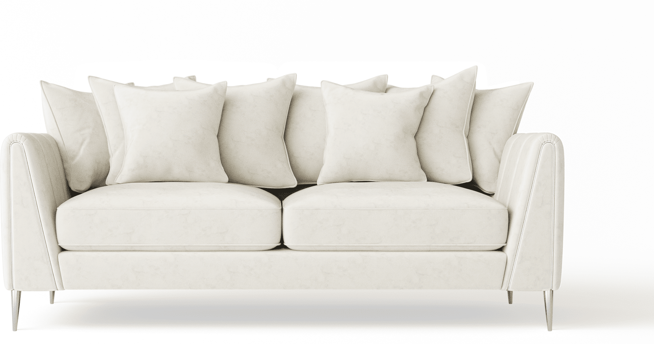 Alaina Cream Velvet Scatter Back 3 Seater Sofa with Silver Legs