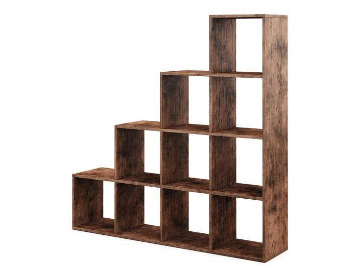 Treppenregal Raumteiler Vintage BONITA 10 Fächer 130 x 130 cm