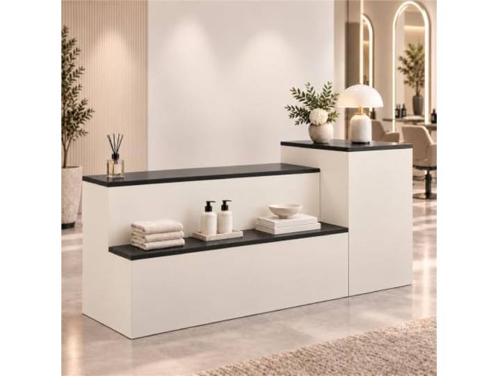 UKETO Moderner Empfangs- und Verkaufstheke für Boutique, Geschäft und 2-seitige Theke mit offener Ablagefläche, hinterer Stauraum und links/rechts (schwarz, rechts, 160 cm / 63.0in)