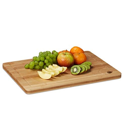Relaxdays Snijplank Bamboe met Groeven en Handvat, Bruin, Rechthoekig