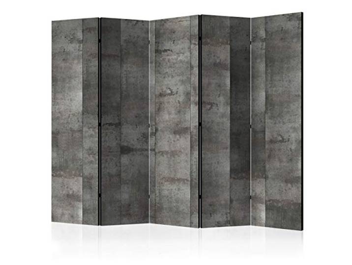 decomonkey Paravent Raumteiler Innen Stein, 225x172 cm, 5-teilig, Mauer Beidseitig, Beton, Wohnzimmer, Room Divider, Wall, Raumteiler Stehend, Trennwand, Sichtschutz, Spanische Wand, Holz