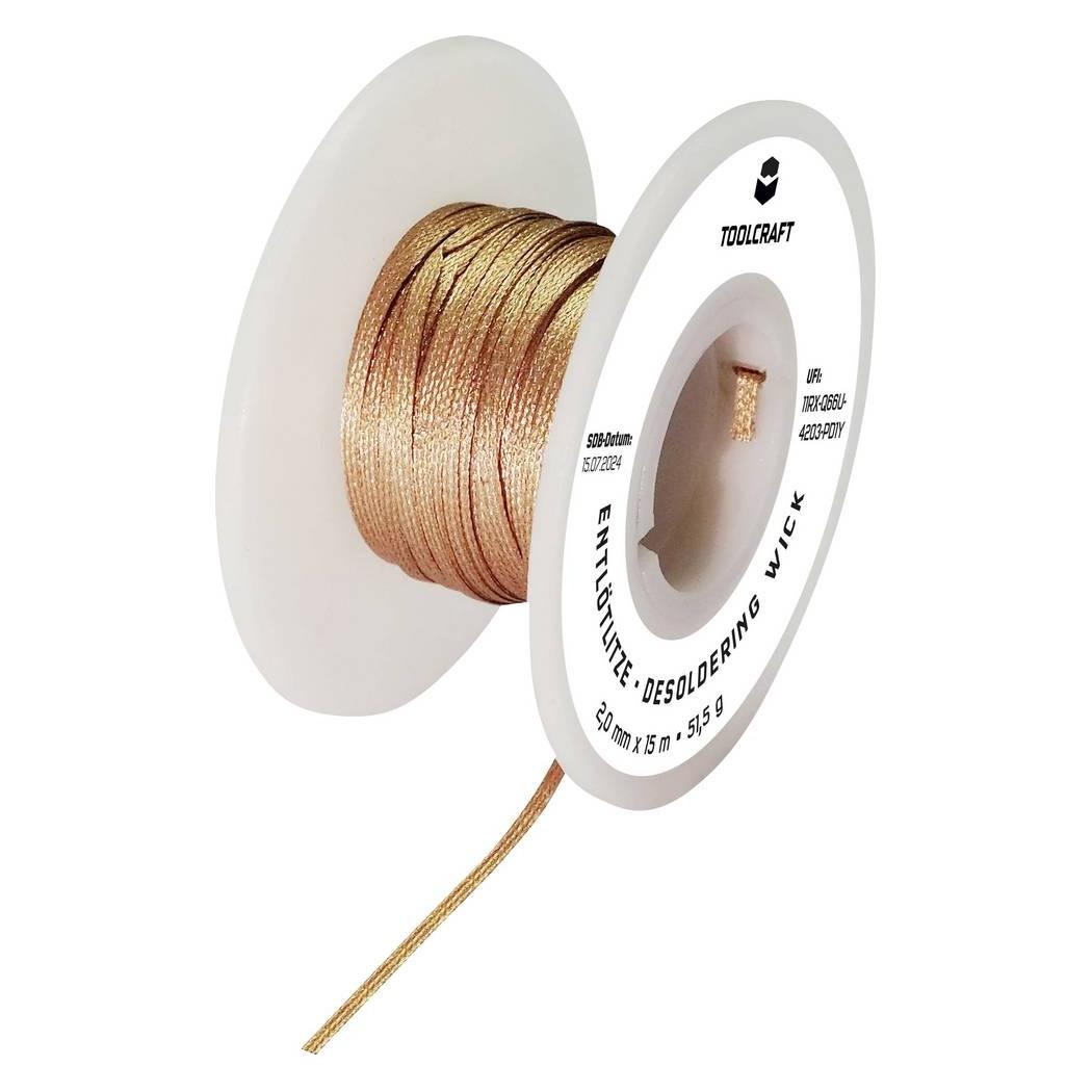 Toolcraft TO-9658953 Entlötlitze Länge 15 m Breite 2.0 mm Flussmittel getränkt (TO-9658953)
