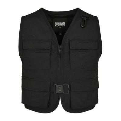 Jerseyweste URBAN CLASSICS "Urban Classics Damen Ladies Short Tactical Vest", Herren, Gr. XS, schwarz, 100% Polyamid, Westen