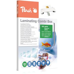 Peach Laminierfolien PPC500-03 Set, 80 mic, glänzend, 20x A4, A5, A6, 40x Visitenkarte, 100 Stück