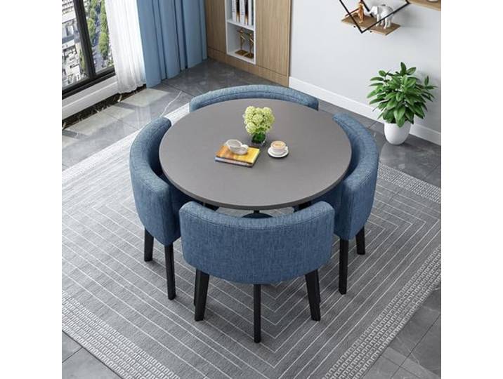 Round/Square Dining table Set with Chairs, Modern Conference Table and 4 Chairs Set, Reception Table and Chair Combination,Wooden Kitchen Table Set for 4 for Living Room Dining Room(80cm(31.5in), 9)