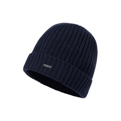 Strickmütze JOOP "Francis", Herren, blau (dunkelblau), Rippstrick, Wolle, unifarben, Mützen Strickmütze, reine Wolle