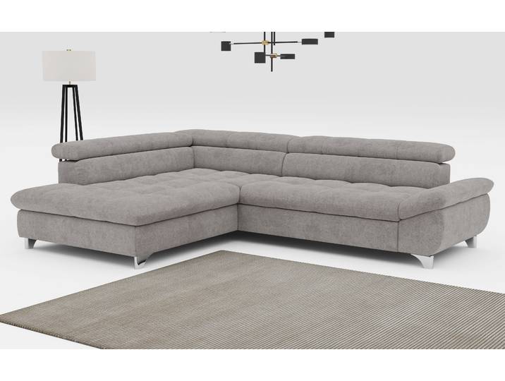 Ecksofa, Struktur Fein, Grau (Stone), 312×234 cm, Mit Bettfunktion & Verstellbare Kopfstützen, Cotta