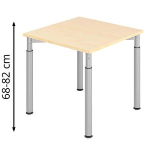 Hammerbacher Schreibtisch Y-Serie, ahorn / silber, höhenverstellbar, 80 x 68-82 x 80 cm
