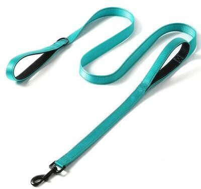 Uplift Essentials Two Handle Heavy Duty Training Leash Dual Control Reinforced Nylon Lead For High Traffic Control turquoise 4 Ft