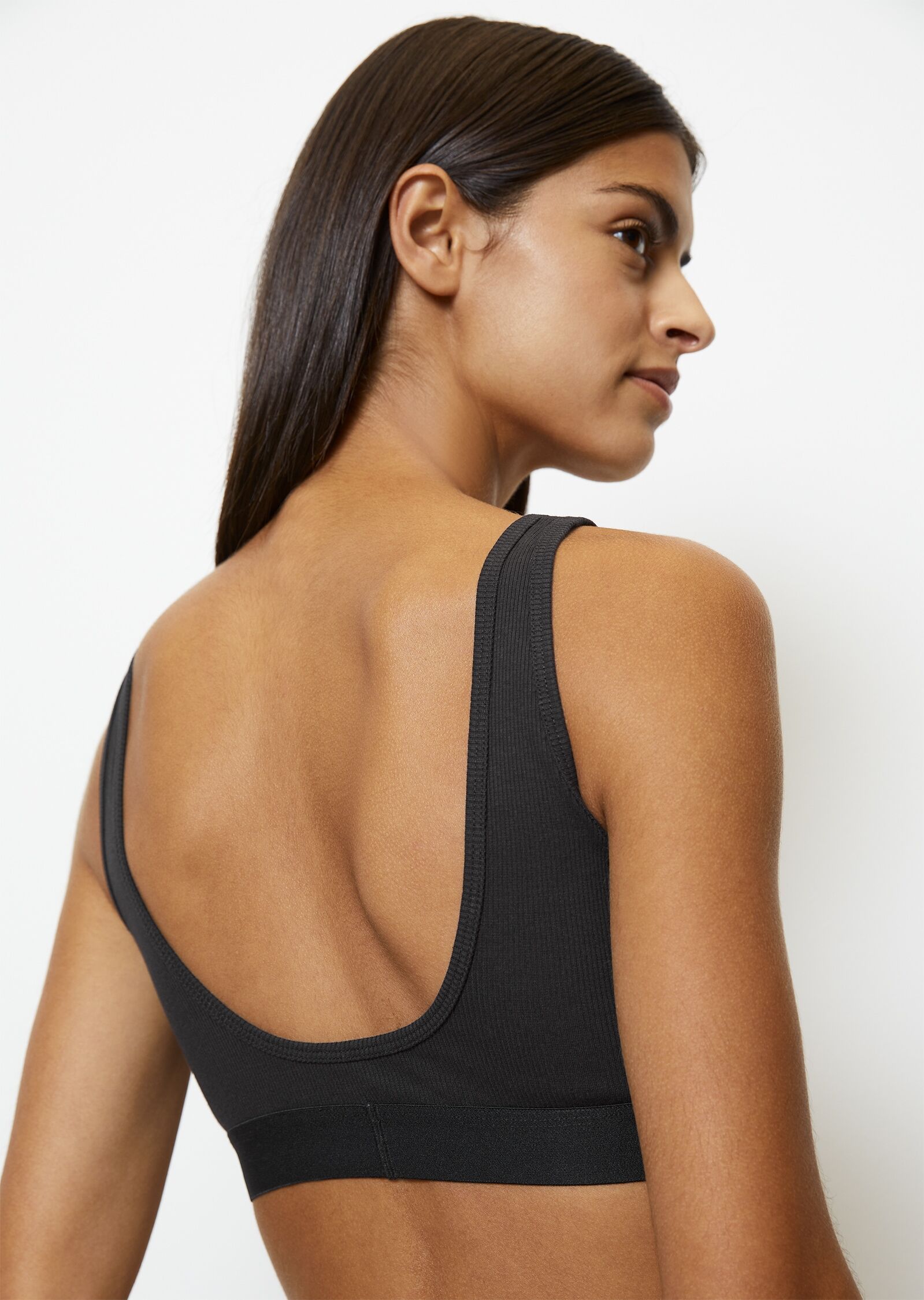 Marc O' Polo Bralette MARC O'POLO "Iconic Rib Bralette", Damen, Gr. L, N-Gr, transparent (schwarz), Single Jersey, Obermaterial: 95% Baumwolle, 5% Elasthan, unifarben, BHs Bralette, weiche Feinripp Qualität schwarz L, N-Gr