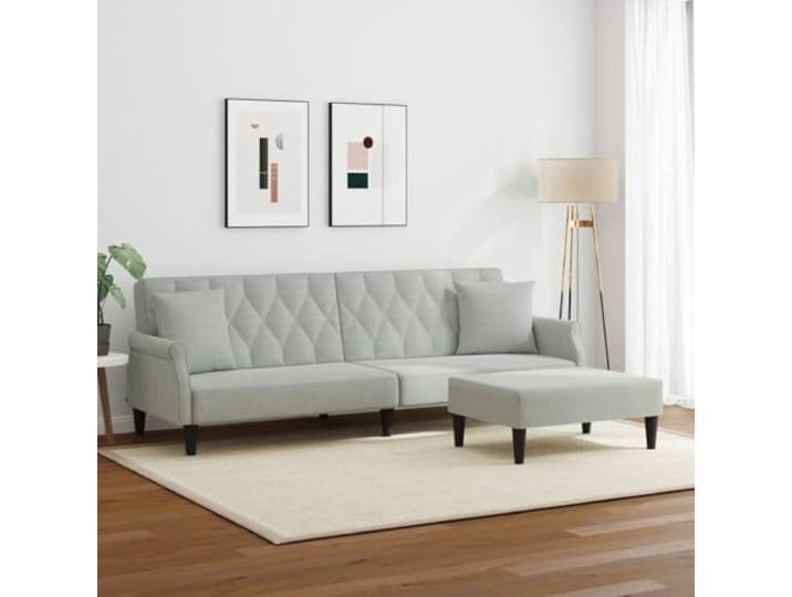 KTHLBRH Schlafsofa, 2-Sitzer, hellgrau, Samt, mit Fußstütze Verstellbare Rückenlehne, Rahmen aus Holz, 2 Kissen inklusive, Schaumstoff, 216 cm