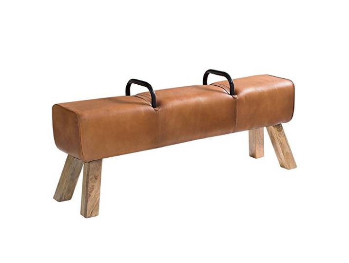 Sitzbank TURNBOCK - 134cm - hellbraun - Echtleder Massivholz-Beine Retro montiert geliefert, Unikat, hoher Komfort, vielseitig einsetzbar
