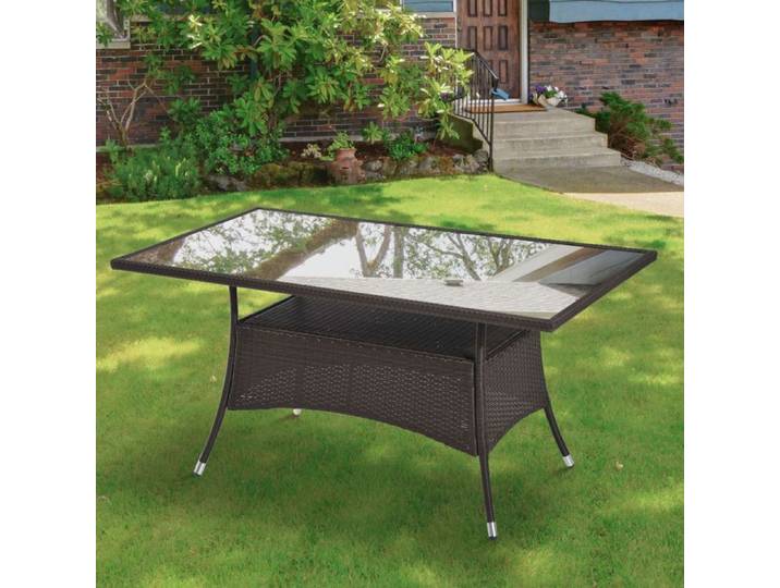 Table de jardin - PAGE Living - Verre trempé - Polyrotin - 150x85x74 cm