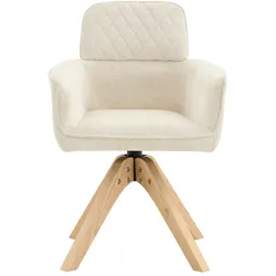STILVORA Drehbarer Esszimmerstuhl Stoff Cremeweiß/Holz 46,5x44x85 cm mit Armlehnen