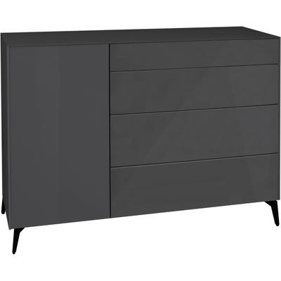 Kommode MÄUSBACHER "Imola", grau (anthrazit matt lack, glas anthrazit glanz), B:131cm H:102cm T:42cm, Sideboards, Kommode, 2-Schubladen Kommode