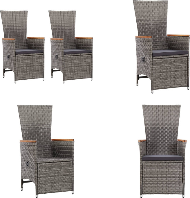 vidaXL Garten Liegestühle 2 Stk. mit Auflagen Poly Rattan Grau - Outdoor Stuhl - Outdoor Stühle - Gartenstuhl - Gartenstühle