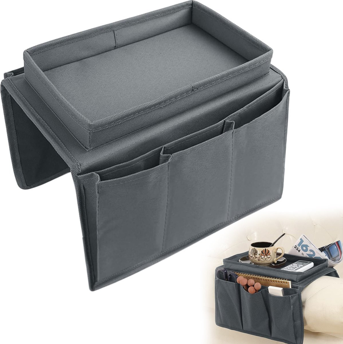 Grijs Armleuning dienblad met organizer voor je bankstel
