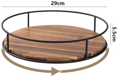 Inspired Finds Acacia Wood Lazy Susan Turntable With Metal Frame Rotating Kitchen Organizer & Serving Tray 11.42in