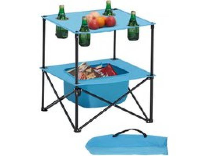 VEVOR Table Pliante de 56x56 cm, Table de Camping Pique-nique Portable Légère et Compacte, en Tissu Oxford 600D, Imperméable, avec 4 Porte-gobelets et 1 Sac de Transport, pour Voyage, Soirée, Bleu