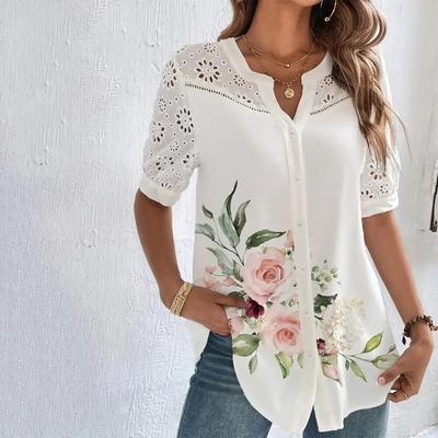 Uplifted Finds Womens Elegant Lace Short Sleeve Blouse Casual Loose Fit Top For Summer Holidays And Weekend Outfits 4xl white