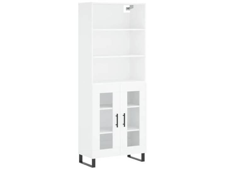 KKgypkn Highboard Weiss 69,5x34x180 cm Holzwerkstoff Mit Tueren, Metallfuesse, Stabil, Viel Stauraum fuer Wohnzimmer