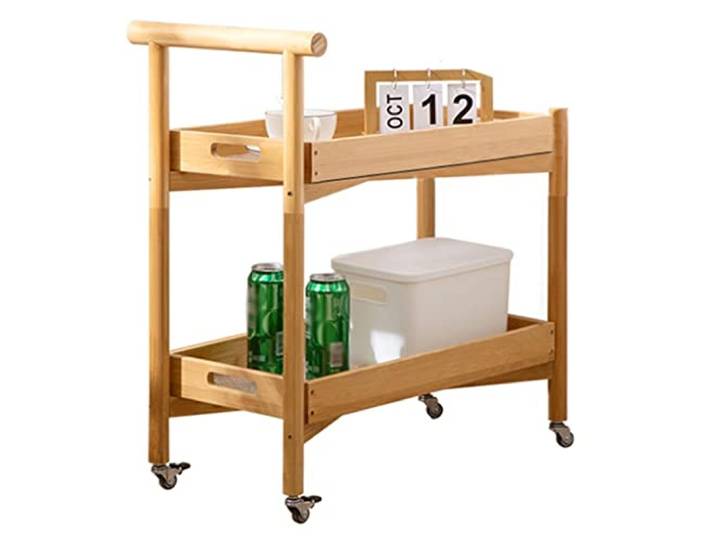 ROHCGHC Rollwagen, Ausziehbarer Wagen mit feststellbaren Rädern Küchenvorratsregal(Wood,2 Tier)