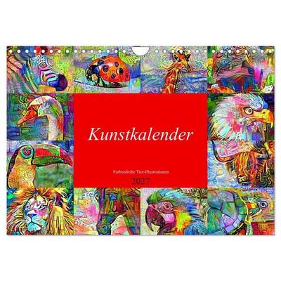 Kunstkalender. Farbenfrohe Tier-Illustrationen (Wandkalender 2027 DIN A4 quer), CALVENDO Monatskalender