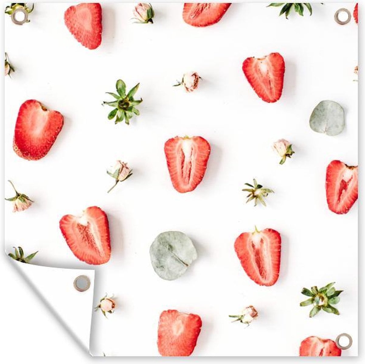 GreatGardenPosters Tuindoek Zomer Aardbeien en IJsblokjes 50 x 50 cm
