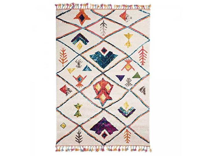 UnAmourDeTapis Tapis Berbère Style 80 X 150 Cm\, Polypropylène\, Motif Berbère\, Blanc\, Poils Ras Facile À Vivre\, Tissé en Turquie\, Idéal Chambre\, 3516