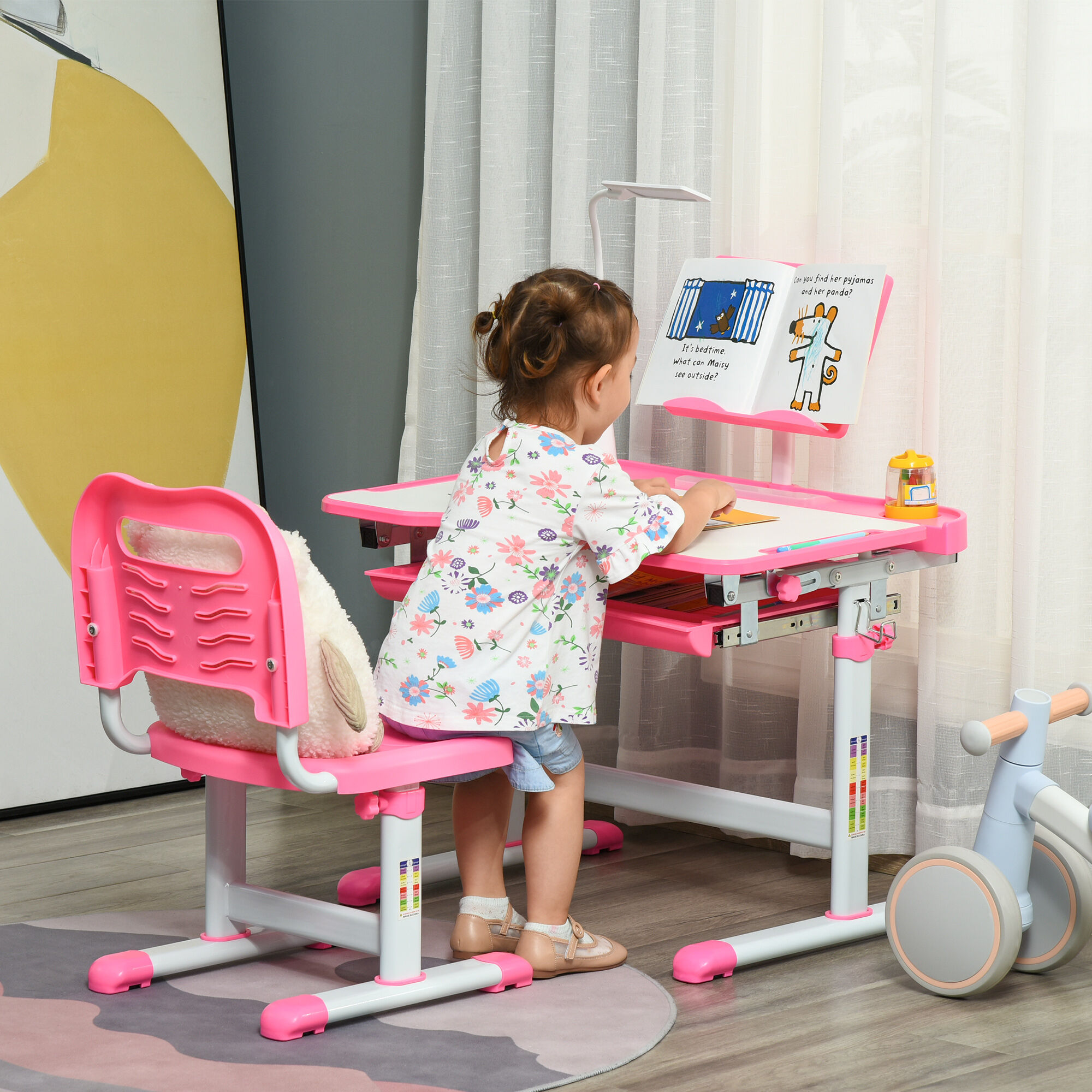 Altro Banco Scuola Regolabile Con Sedia Per Bambini 6-12 Anni, 70x49.5x80-105 Cm, Rosa