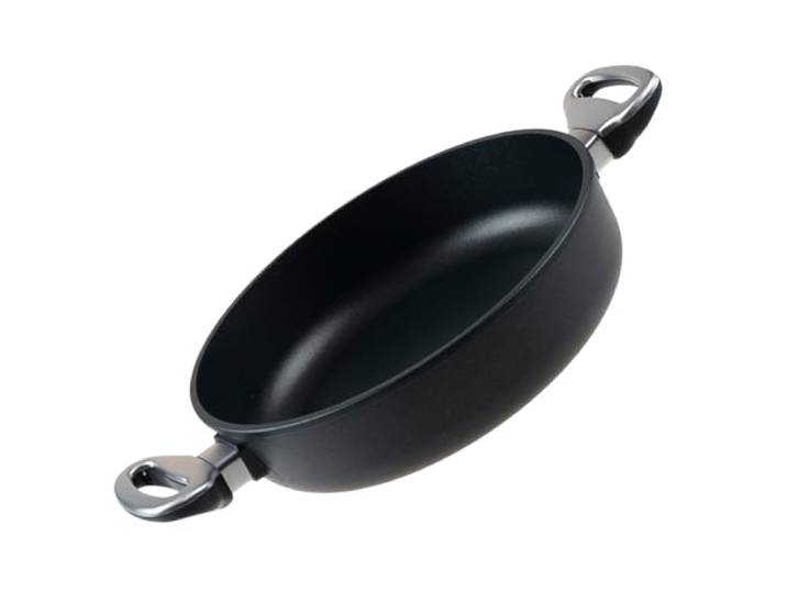 Harecker Bräterpfanne 26 cm Ø aus Aluguss mit Seitengriffen PFOA-freie Antihaftbeschichtung für Induktion, Gas, Ceran & Elektro backofengeeignet bis 240 °C Made in Germany